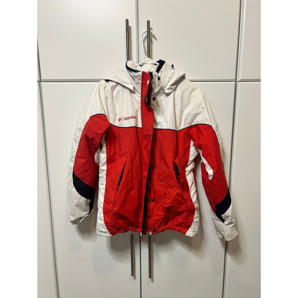 Columbia Womens‎ Small Red White Black Colorblock Hooded Ski Jacket Winter Coat